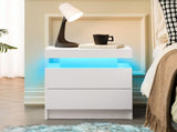 Nightstand LED Bedside Table Cabinet Lights Modern End Side with 2 Drawers for Bedroom T3272P287610