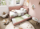 Upholstered Bed Daybed with Pull-Out Bed, 3FT Single Sofa Bed 90 x 190 cm, Ottoman Bed Trundle Beds N601P377081P