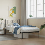 Metal Bed Frame without Mattress with Headboard Black 75x190cm 372169