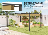 3 x 4m Aluminium Pergola, with Retractable Roof - Khaki T3398P314740