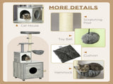 Enclosed Cat Litter Box with Cat House, Cat Bed, Scratching Posts, Platforms, for Indoor Cats - Grey T3398P349988