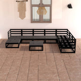 8 Piece Garden Lounge Set Black Solid Pinewood 3075713