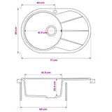 Kitchen Sink Single Basin Granite 77 x 49 x 20.5 cm Graphite 42053749