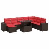 8 Piece Garden Sofa Set with Cushions Brown Poly Rattan Acacia 3326855