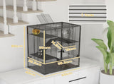Four-Tier Hamster Cage with Deep Tempered Glass Bottom, Hut, Running Wheel, Food Dish, Water Bottle, T3398P350102