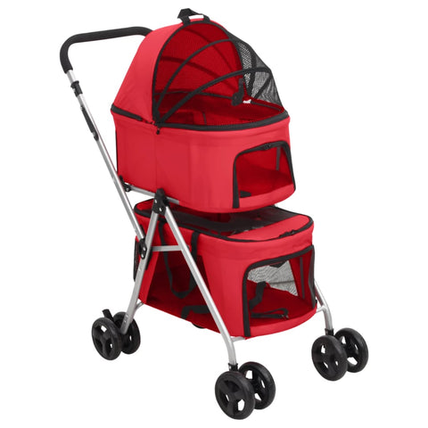 2-Layers Folding Dog Stroller Red 83x48x97 cm Oxford Fabric 172206