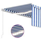 ZNTS Manual Retractable Awning with Blind&LED 4.5x3m Blue&White 3069321