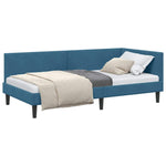Corner Bed Frame Blue 90 x 190 cm Velvet and Engineered wood 42016215