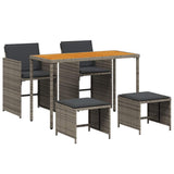 5 Piece Garden Dining Set with Cushions Grey Poly Rattan 365086