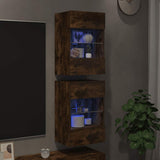 Wall Cabinets with LED Lights for TV 2 pcs Smoked Oak 40x30x60.5 cm 837087