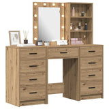 Dressing Table with Mirror Lights 3 pcs Brown Engineered wood 3334226