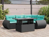 5 Piece Garden Sofa Set with Cushions Black Poly Rattan Acacia 3326628