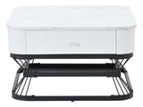 Nesting Coffee Table Set of 2, Marble Effect Square Side Tables with Drawer & Storage Shelf, Black N605P460817W