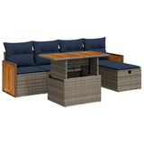 6 Piece Garden Sofa Set with Cushions Grey Poly Rattan Acacia 3328153