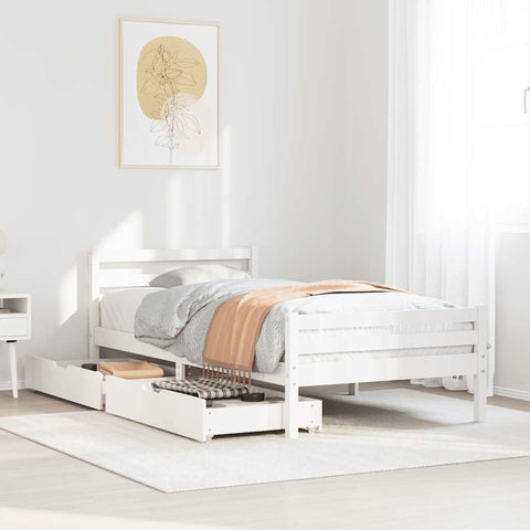 ZNTS Bed Frame without Mattress White 100x200 cm Solid Wood Pine 3301607