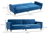 Velvet-Feel Three-Seater Sofa Bed - Blue T3398P423872