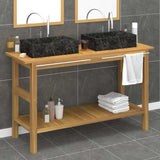 Bathroom Vanity Cabinet with Black Marble Sinks Solid Wood Teak 3096577