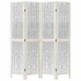 Room Divider 4 Panels White Solid Wood Paulownia 358674