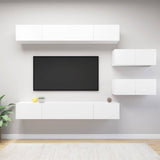 6 Piece TV Cabinet Set White Engineered Wood 3078728