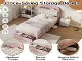 3ft Single Velvet Upholstered Bed Frame, Adjustable Cookie Shaped Storage Headboard with Storage N652P420241P