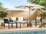 Outdoor Furniture Set 4 pcs Black and Cream White Poly Rattan 42025342