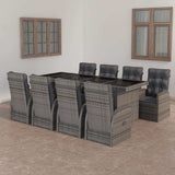9 Piece Garden Dining Set with Cushions Grey Poly Rattan 3095251
