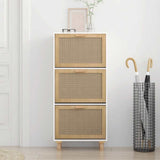 Shoe Cabinet White 52x25x115 cm Engineered Wood&Natural Rattan 345648