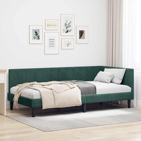 Corner Bed Frame with Headboard Dark green 90 x 200 cm Velvet 42016350