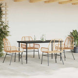 5 Piece Garden Dining Set Brown Poly Rattan Glass 3334446