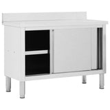 Work Table with Sliding Doors 120x50x cm Stainless Steel 51051