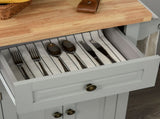 Rolling Kitchen Island Storage Trolley with Rubber Wood Top & Drawers for Dining Room, Grey T3398P328284