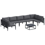 Garden Sofa Set with Cushion 8 pcs Black Steel 3378983