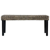285790 Bench 110 cm Black Natural Kubu Rattan and Solid Mahogany Wood