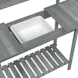 Potting Table with Sink Grey 147.5x44x139.5 cm Solid Wood Fir 156348