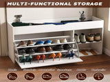 Entryway Bench with Storage,Adjustable 3-Tier Flip-Up Drawers & Hidden Cabinet,Space-Saving W1196P519994