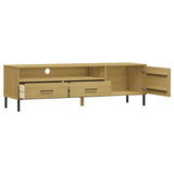TV Cabinet with Metal Legs Brown Solid Wood Pine "OSLO 351027