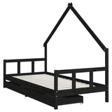 Kids Bed Frame with Drawers Black 90x200 cm Solid Wood Pine 834554
