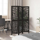 Room Divider 3 Panels Black Solid Wood Paulownia 358749