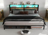 150cm200cm King Metal Bed Frame with RGB Smart LED Lights & Storage Headboard, Heavy Duty 363kg T6135P515917