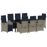 Garden Dining Set with Cushion 9 pcs Grey Poly Rattan 3380364