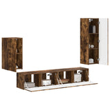 TV Cabinet Set Wall-mounted 4 pcs Smoked Oak Engineered Wood 3409011