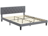Double Bed Frame with 5-Level Adjustable Linen Upholstered Headboard, Wooden Slats Mattress T3398P330372