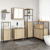 Bathroom Furniture Set with Shelf 5 pcs Sonoma Oak and Black 3328385