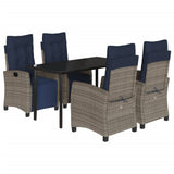 5 Piece Garden Dining Set with Cushions Grey Poly Rattan 3213053
