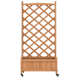 Planter with Trellis and Wheels Brown Solid Wood Fir 3207650