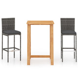3 Piece Garden Bar Set with Cushions Poly Rattan Grey 3095429