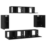 TV Cabinet Set Wall-mounted 6 pcs Black Oak Engineered Wood 3393433