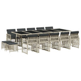15 Piece Garden Dining Set with Cushions Light Grey Poly Rattan 3210815