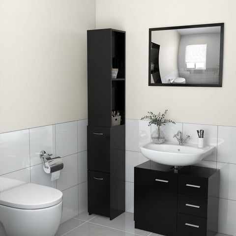 Bathroom Cabinet Black 25x26.5x170 cm Engineered Wood 808432