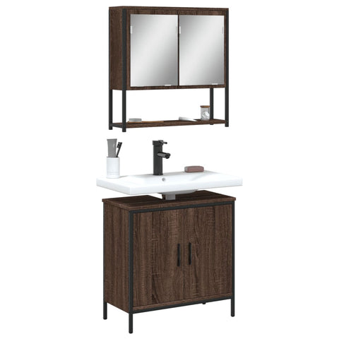 ZNTS 2 Piece Bathroom Furniture Set Brown Oak Engineered Wood 3214664